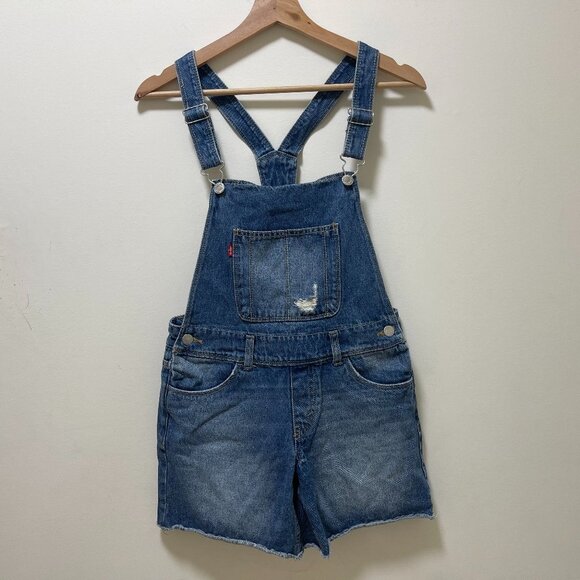 Levi's Kids Blue Denim Distressed Shortall sz 14 - Picture 2 of 9